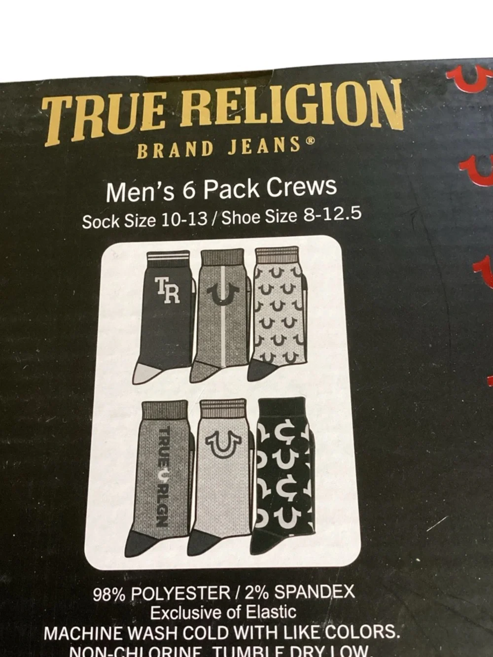 True Religion Men’s Crew Socks 6 Pack Logo Print Size 10-13 NIB‎